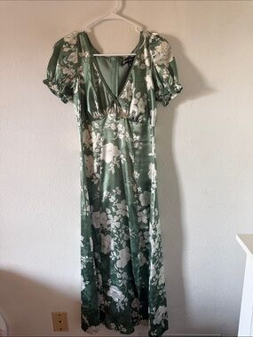 Puff Sleeve Floral Satin Dress